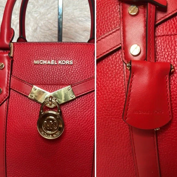 Michael Kors MK Nouveau Hamilton Leather Satchel Crossbody Bag Purse in Red - Picture 6 of 17